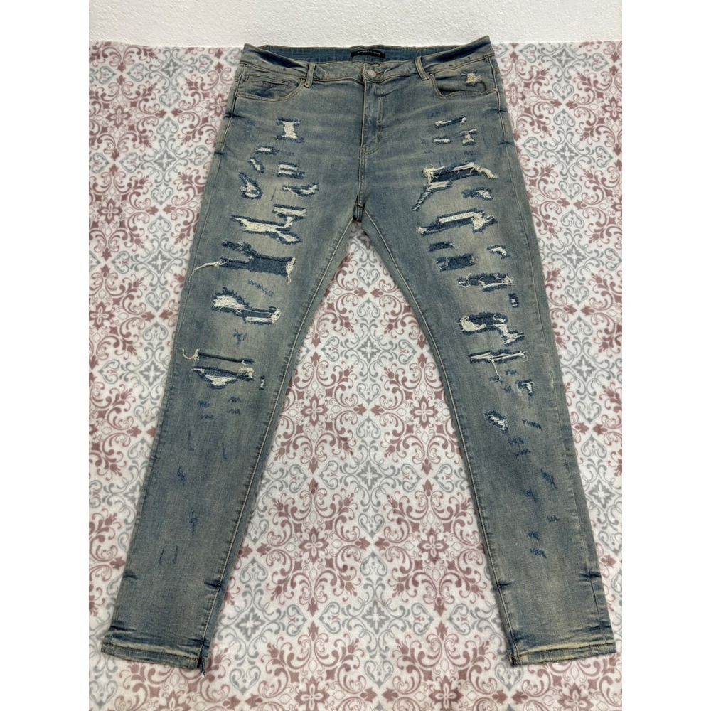 Embellish NYC Distressed Rip & Repair Slim Blue Jeans Mens 40 Streetwear Denim